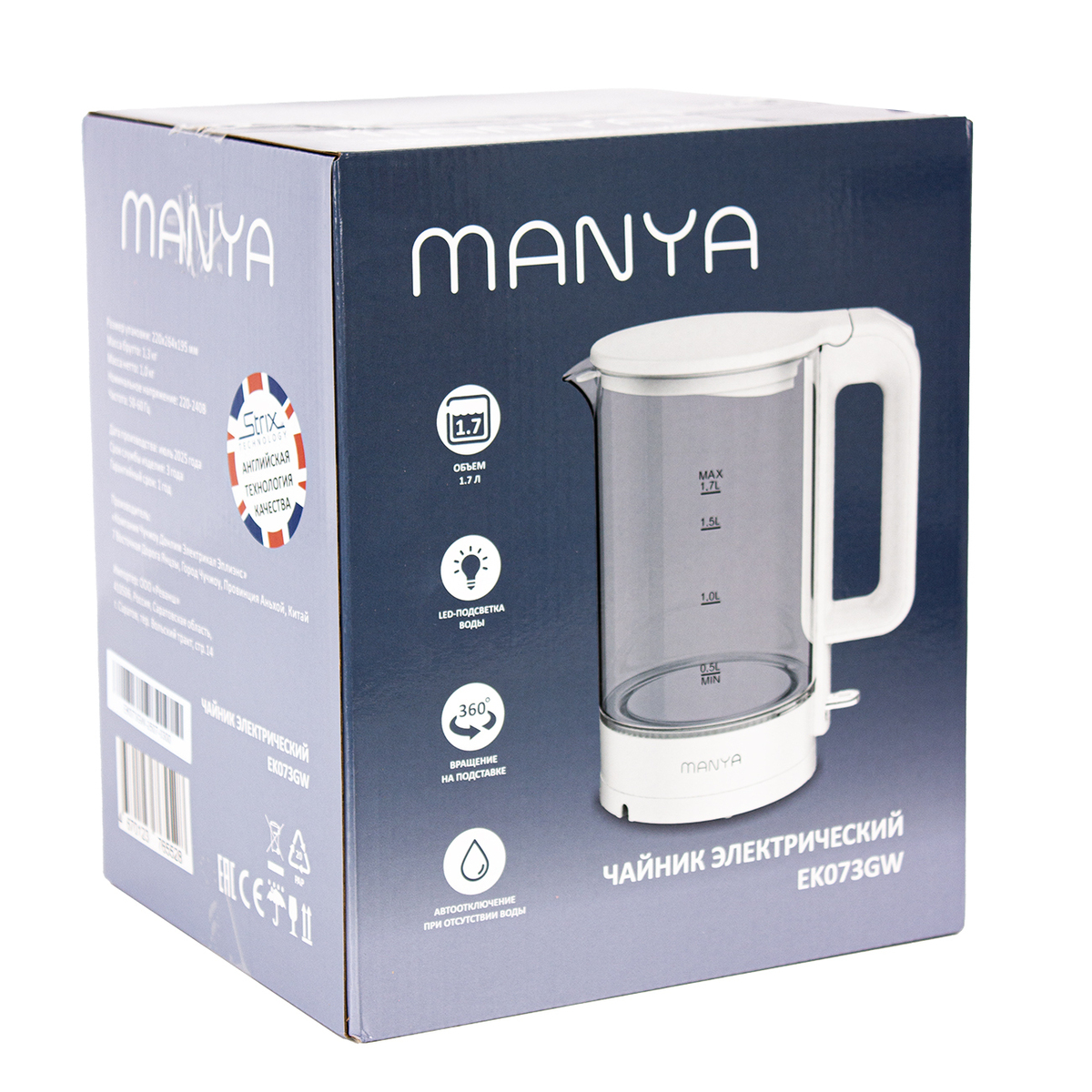 Электрический чайник Manya EK073GW, цвет Белый